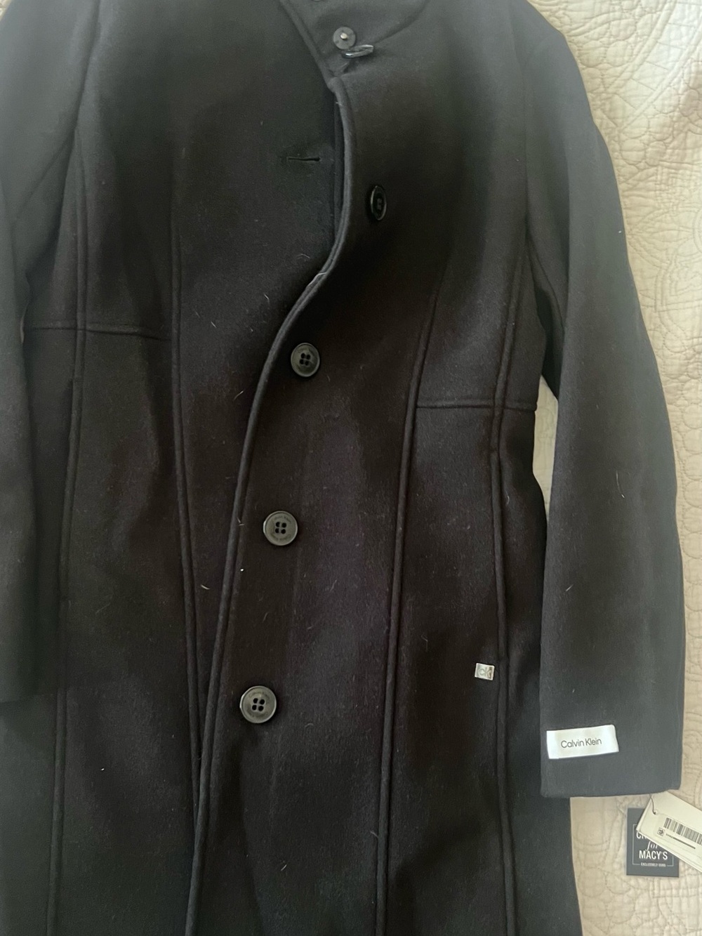 Calvin Klein Black Wool-Blend Men’s Pea Coat